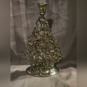Vintage Silver Plated Christmas Tree Candle Holder